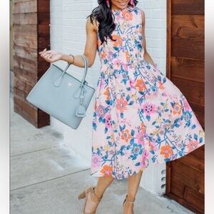 J.Crew Liberty Pavilion Floral Print Ruffle Neck Dress Size 00P Pink Preppy Work